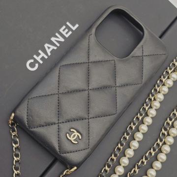 1円～■ CHANEL シャネル iphone14pro ケース マトラッセ ココマーク チェーン ショルダー パール iphoneケース 肩掛け 斜め掛け ブラック