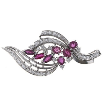 Pt900 プラチナ ブローチ ネックレストップ ルビー 1.80ct ダイヤモンド 0.54ct ウェーブ デザイン【新品仕上済】【zz】【中古】