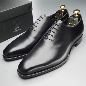 MI9556//木製キーパー付き*三陽山長*メンズ8/ホールカット/ワンピース/レザーシューズ/革靴/黒/ブラック