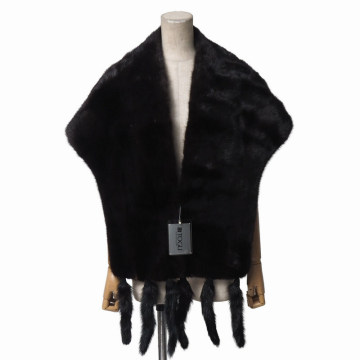 MI9101》SAGA MINK サガミンク ショール ティペット リアルファー 大判 フリンジ 毛皮 ダークブラウン系