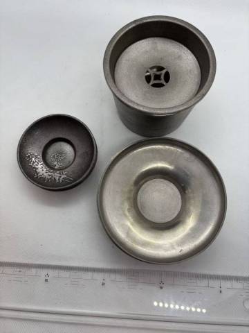 錫製　蓋付建水1個　茶托10枚　茶道具　在印　宗記　在庫処分　019