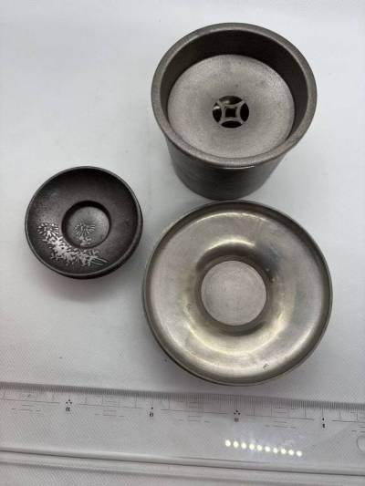 錫製　蓋付建水1個　茶托10枚　茶道具　在印　宗記　在庫処分　019