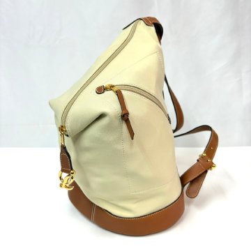 ☆LOEWE ロエベ アントン キャンバス&times;レザー ゴールド金具 リュックサック バックパック 肩掛け ベージュ系&times;ブラウン系