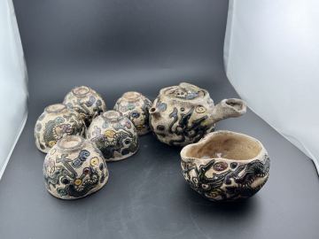 古煎茶器　龍文　京焼き　 急須 湯呑 茶器 茶道具　幹山　木米　骨董　希少品　
