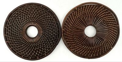 【鶴】茶道具 時代 籐編 釜敷 瓶敷 2点 直径約14.7cm〜15cm◯竹編・煎茶・建水・茶壺・茶入・鉄瓶・涼炉・唐物・急須台・瓶座・瓶台 A858