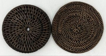 【鶴】茶道具 時代 籐編 瓶敷 2点 直径約9.5cm〜10.3cm◯竹編・煎茶・建水・茶壺・茶入・鉄瓶・涼炉・唐物・急須台・瓶座・瓶台・釜敷 A859