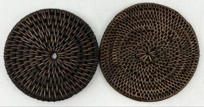 【鶴】茶道具 時代 籐編 瓶敷 2点 直径約9.5cm〜10.3cm◯竹編・煎茶・建水・茶壺・茶入・鉄瓶・涼炉・唐物・急須台・瓶座・瓶台・釜敷 A859