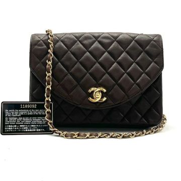 1円 良品 CHANEL シャネル マトラッセ ラウンドフラップ ココマーク ラムスキン チェーン ショルダー バッグ fY03380A