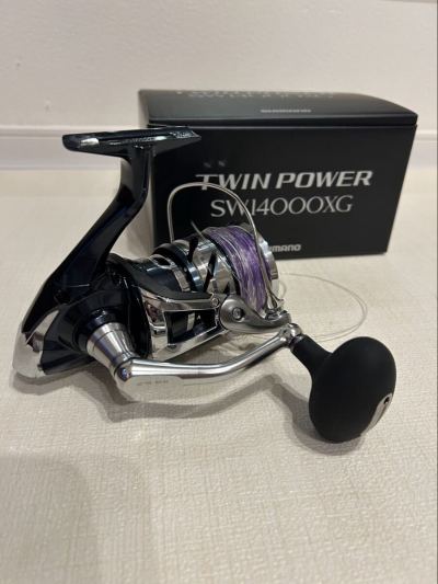 ［美品］21ツインパワーSW 14000 XG PE付き（新品VARIVAS SMP ヒラマサチューン X8 6号 300m付き）SHIMANO ヒラマサキャスティング