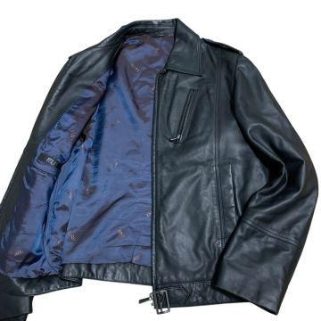 【極美品 XXLサイズ】 VERSACE COLLECTION ヴェルサーチコレクション ジャケット ライダース ラムレザー 羊革 エルボーパッチ メンズ 黒 52