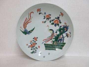 Ｔ４４９０　中国　清代　五彩花鳥文皿　１尺２寸皿　直径３７．８ｃｍ　大清乾隆年製　唐物　古玩