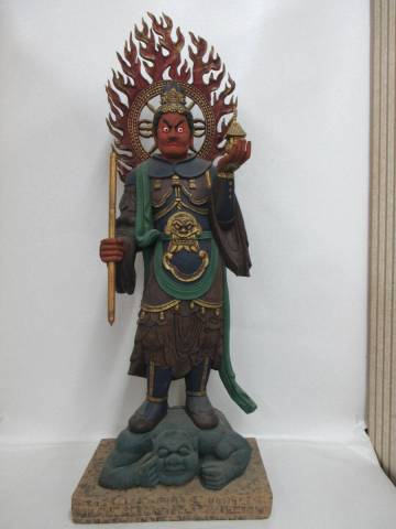 Ｔ４５１４　仏教美術　仏像　木彫　彩色　毘沙門天像　高９３ｃｍ　８．５ｋｇ