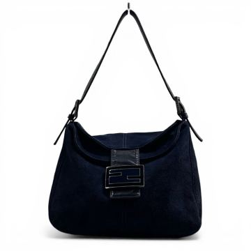 極美品 FENDI Mamma Bucket Suede gold logo velvet hand back フェンディ マンマバケット スウェード ワンショルダーバッグ