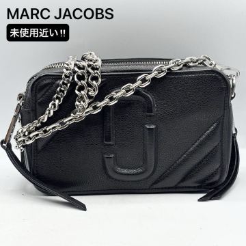 ￥1〜 MARC JACOBS 未使用近い スナップショット レザー バッグ ショルダーバッグ ブラック&times;シルバー ロゴ大 ブランド レディース