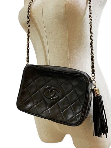 1円 ヴィンテージ シャネル CHANEL マトラッセ ラムスキン ショルダーバッグ ココマーク レザー フリンジ タッセル ダイヤモンドCC