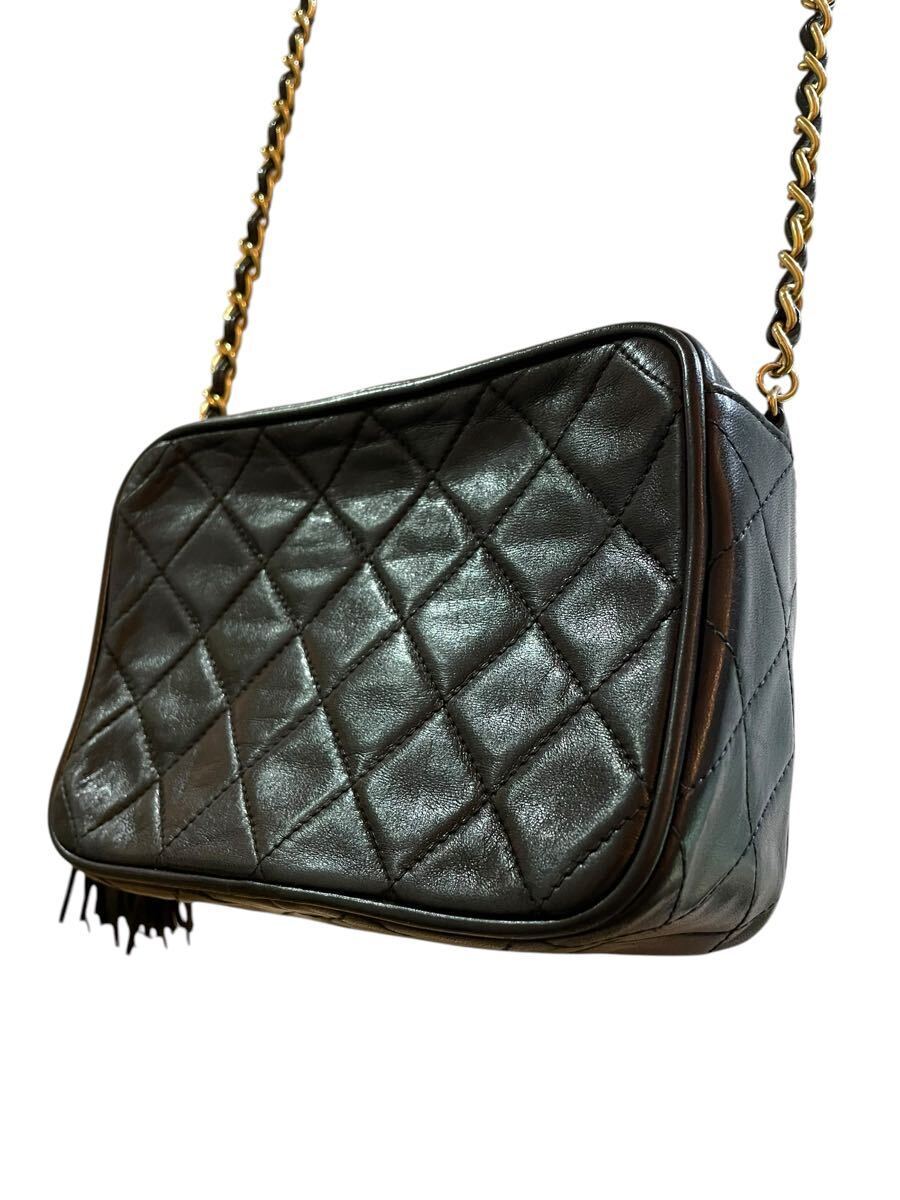  1円 ヴィンテージ シャネル CHANEL マトラッセ ラムスキン ショルダーバッグ ココマーク レザー フリンジ タッセル ダイヤモンドCC