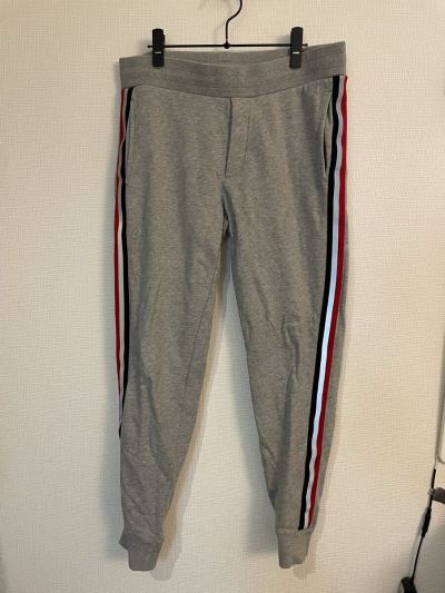 1円 MONCLER モンクレール サイドライン スウェットパンツ グレー パンツ M テーパード ジャージ トリコロール PANTALONE 