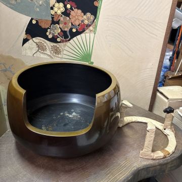 茶道具 銅 面取風炉 清秀造 CE都色 SS面取り 五徳付き 長期保管品