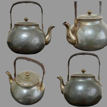 茶道具 在銘 時代物 煎茶道具 急須 茶器 湯沸 古美術 金属工芸 鉄瓶 煎茶器 検(銀製 鉄瓶 土瓶 錫器 古錫 銀瓶 燻銀 いぶし銀 銅瓶 