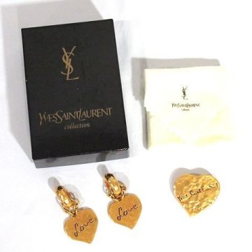 ☆極美品☆Yves Saint Laurent サンローラン*YSL*ハート*ゴールド*イヤリング/ブローチセット*アクセサリー*装飾品*箱/クロス*フランス製