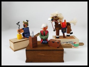 n503 奈良井 からくり玩具 ぱかぱか馬/びっくりねずみ/うなぎつかみ 廃絶郷土玩具 3点【白蓮】04