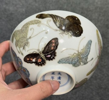 中国古美術 清時代 粉彩 茶碗 陶磁器 骨董 古玩 時代物 中国美術 古美術 骨董品 唐物 当時物 口径14.5cm h16