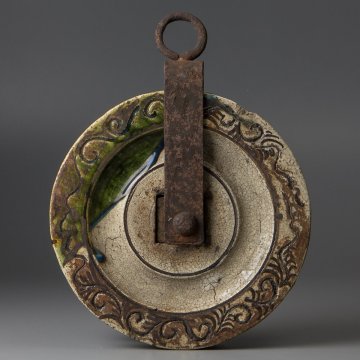 【五】織部 井戸車 滑車 鉄金具付