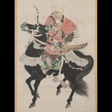 【五】萩谷遷喬 大幅 『徳川斉昭騎上図下絵 水戸烈公馬上之肖像』 紙本 彩色 肉筆 掛軸 箱付