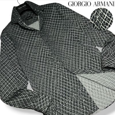 定価28万!!最高峰!!黒タグ マイクロジオメトリック GIORGIO ARMANI ジョルジオアルマーニ ドレスシャツ 長袖シャツ ストレッチ 黒 