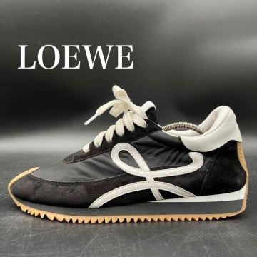 1円 【美品】 LOEWE ロエベ 【圧倒的存在感】 アナグラム スエード ファブリック メンズ ローカット ブラック スニーカー シューズ 靴 27cm