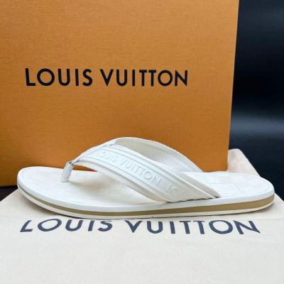 1円 【美品】 LOUIS VUITTON ルイヴィトン 【王者の貫禄】 ダミエ ロゴ エンボス ラバー ホワイト メンズ サンダル ミュール 26cm相当