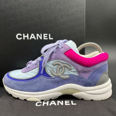 1円 【美品】 CHANEL シャネル 【女王の貫禄】 ココマーク スエード ファブリック マルチカラー レディース スニーカー 靴 シューズ 23cm