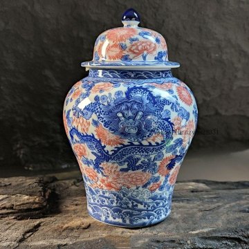 中国茶器 青花釉里紅祥龍将軍茶壺茶道具 景徳鎮 陶磁器 置物 未使用品