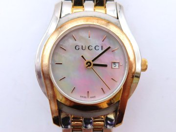 1円 グッチ 5500L SS/GP シェル文字盤 腕時計 レディース 稼働 QZ LARS 39971