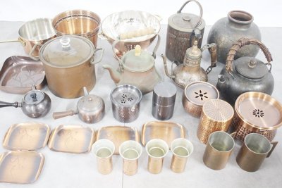 【行董】純銅製品まとめ 食器 鍋 急須 茶筒 コップ 皿 花瓶 等 AS440BOD030