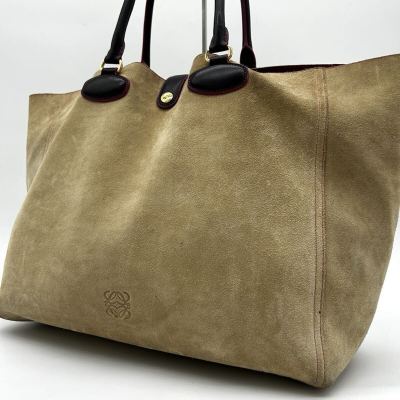 1円 ◆美品◆ LOEWE ロエベ レオ トートバッグ アナグラム A4 スエード レザー ベージュ ワンショルダー 肩掛け メンズ レディース 大容量