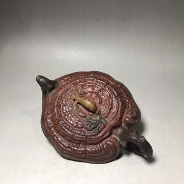 永し 旧家蔵出 裴石民款 品名【如意靈芝壺】紫砂壺 茶壷 茶煎道具 陶瓷器 古陶磁器 陶芸 置物擺件 極細工 古美術品 古董品収集 中国唐物
