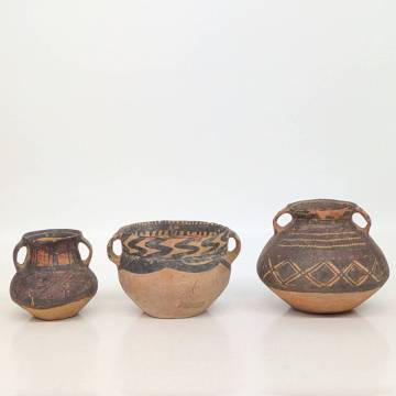 中国古玩 アンダーソン土器 彩陶双耳壺 3個セット 古代仰韶文化 H534
