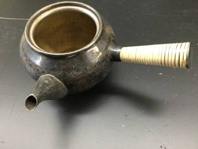 ★ 《真鍮製》いぶし銀 黄銅 銀川堂 急須 蓋なし 茶器 鎚目 茶道具 古民具 ※中古品O ★