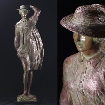 &nabla;花&nabla;日展理事【柴田鋼造】作 ブロンズ彫刻美人像「風の色」 作者の代表作品 H68.5cmの詩情豊かな傑作