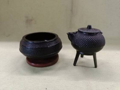 MKXJF★都　南部鉄器　ミニチュア　鉄瓶　五徳　風炉　3点セット