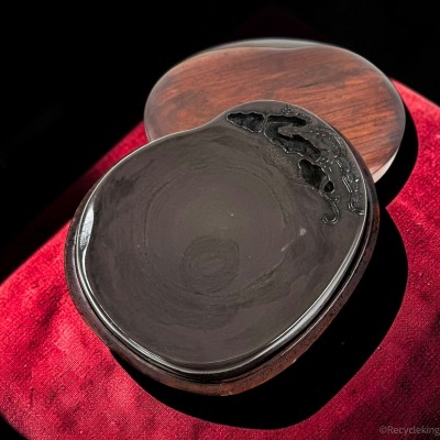 中国 古端渓 雲龍刻硯 唐木硯箱入 1.4kg 古硯 唐硯 書家収蔵品 文房四宝 書道具 すずり 20260510-26