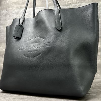 希少カラー《極美品/大容量》 COACH コーチ メンズ トートバッグ A4収納 肩掛け 紳士 ビジネス 通勤 キャメロン オールレザー グレー