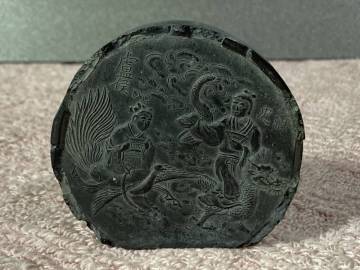 中国　古墨　唐物　和物　使用済み　【画表麒麟乗る上元夫人　龍乗る史蕭　鳳凰乗る盧侯　画】使用済　美品