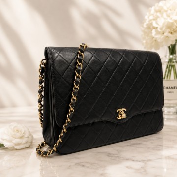 A11 CHANEL シャネル マトラッセ ラムスキン チェーン ショルダーバッグ ブラック ゴールド金具 ヴィンテージ
