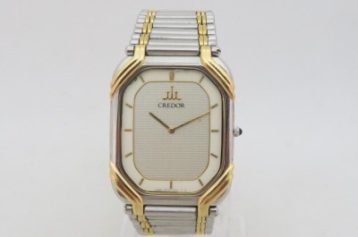1円～【動作品】セイコー SEIKO クレドール CREDOR 2F70-5480 スクエア型 SS/K18 一部18金 クオーツ メンズ腕時計　4-10-21