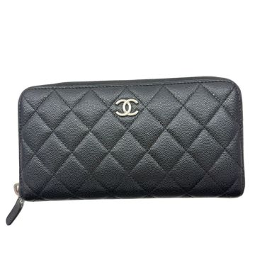 U301-W12-890 CHANEL シャネル 財布 長財布 マトラッセ キャビアスキン 黒/ブラック ラウンドファスナー 30680459 約10cm&times;19cm&times;3cm KA