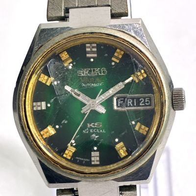 E006-SA4-281 ◎ SEIKO KS キングセイコー 5256-6010 メンズ 腕時計 自動巻き ラウンド デイデイト カットガラス ヴィンテージ シルバー DA