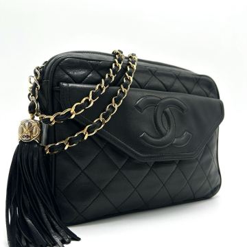 1円【最高級】CHANEL シャネル フリンジ チェーン ショルダーバッグ ラムスキン 斜めがけ ココマーク シール有 ゴールド金具 レディース