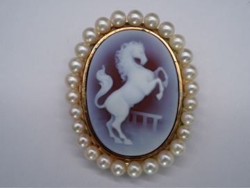 【35】シルバー SILVER 本真珠 パール ストーンカメオ 馬 ペンダントトップ ネックレストップ ブローチ アクセサリー TIA